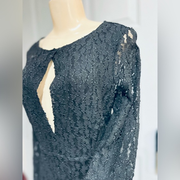 Free People Cut Out See-Through Lace Teen Witch Mini Dress Black Shearling med - Picture 7 of 12